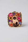 Pin - Katt med blommor (beige brun)