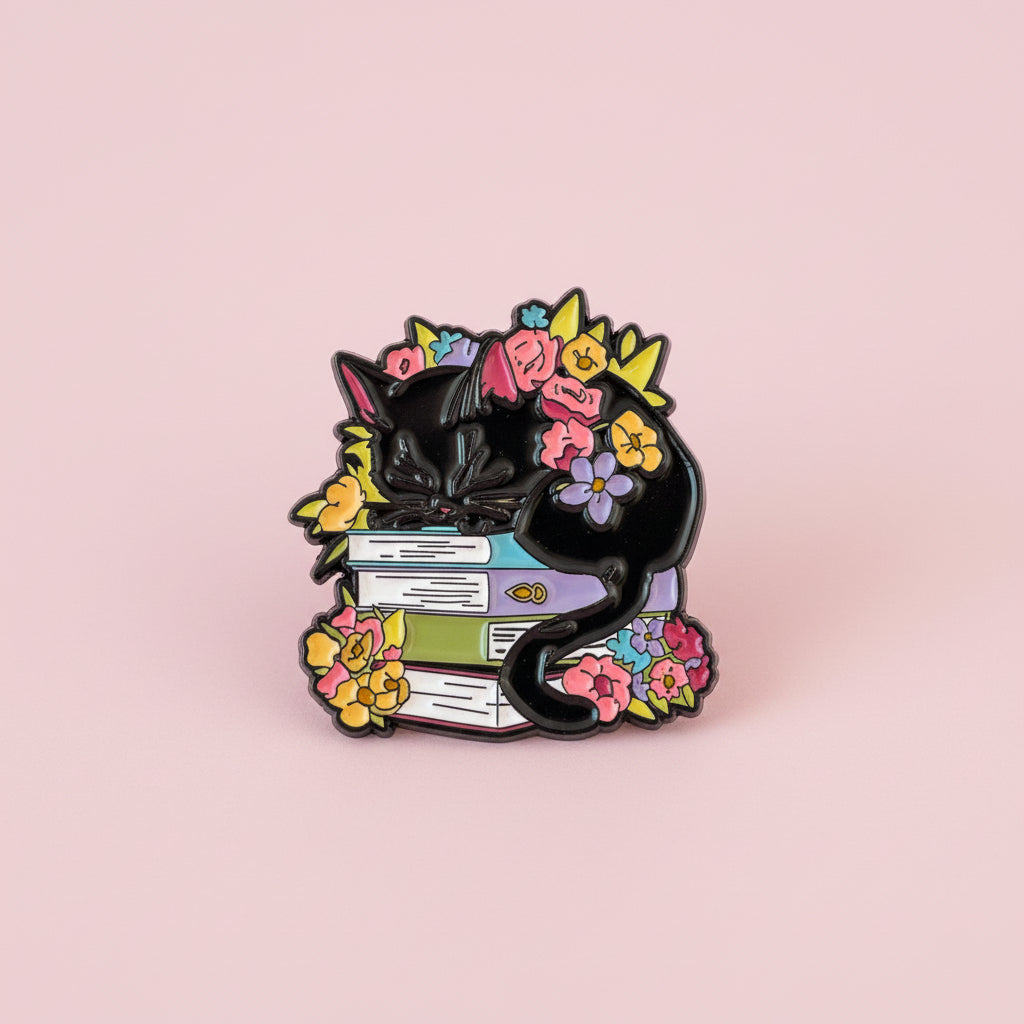 Pin - Katt med blommor och böcker