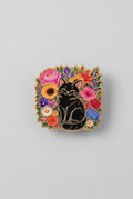 Pin - Katt med blommor (svart)
