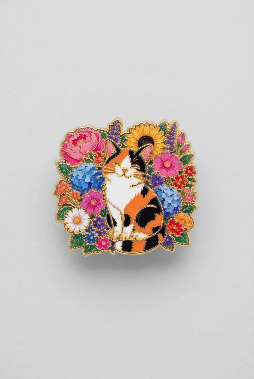 Pin - Katt med blommor (fläckig)