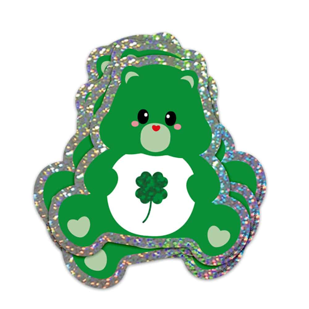Glittrig klistermärke Care Bear med fyrklöver